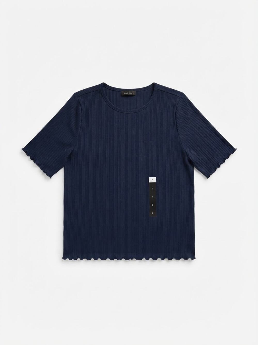 Banana Republic Ribbed Lettuce Hem Tee Women Size L Navy Blue Short Sleeve Basic